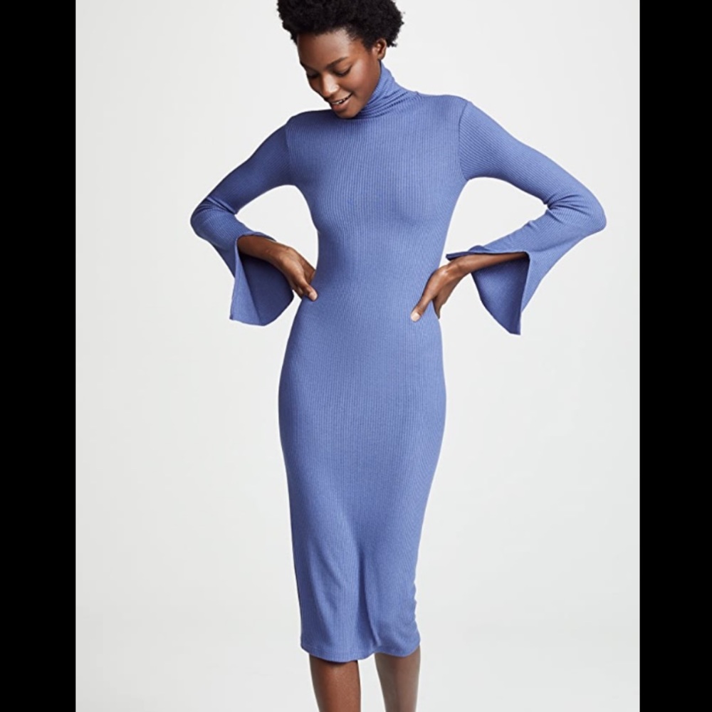Enza Costa Ribbed Split Sleeve Midi Dress Sz S